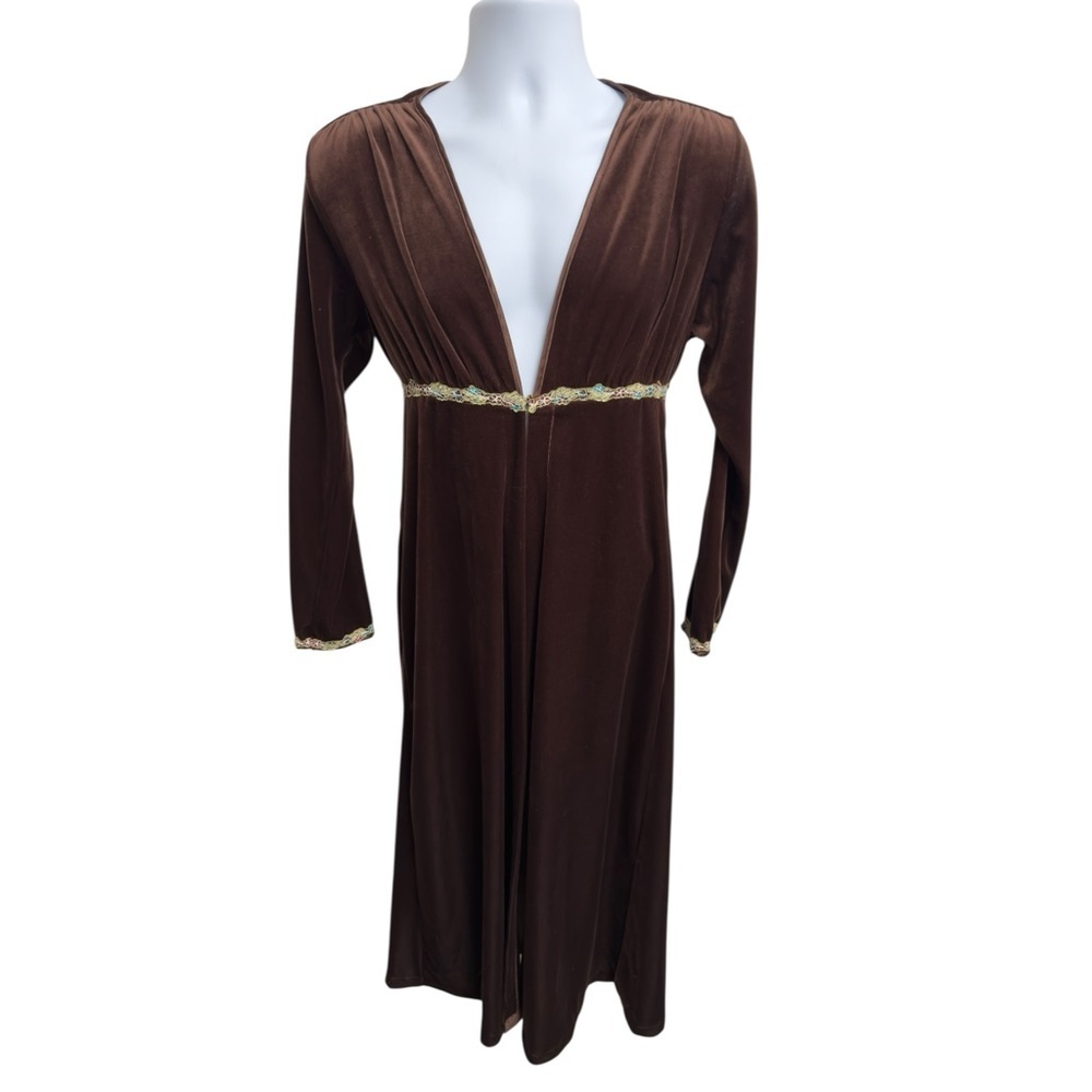 VTG Velvet Chocolate Brown Academia Goth Romantic Fairy Renaissance Robe Duster